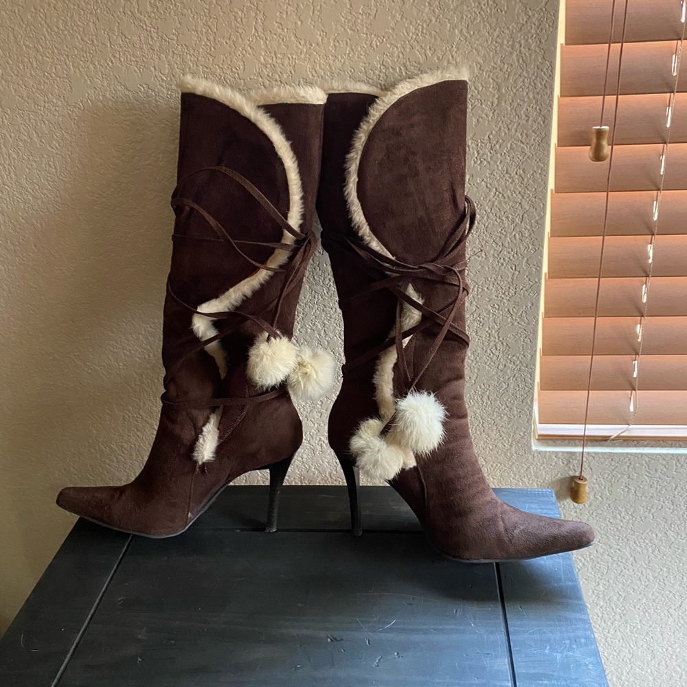 **SOLD** Brown Suede & Fur Stiletto Boot